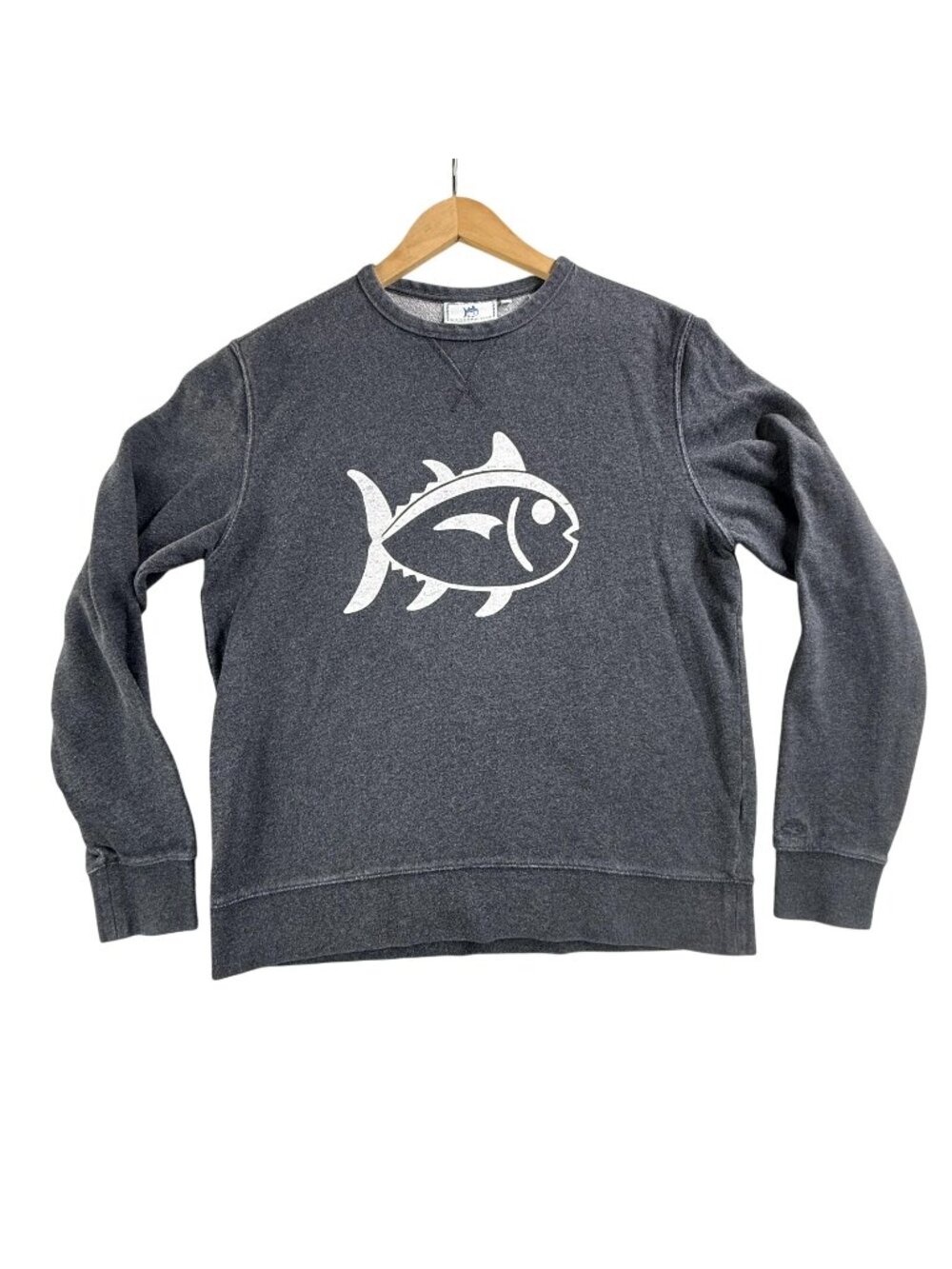 Southern Tide Sweatshirt Mens Medium Gray Crewneck Fish Graphic Cotton Nautical